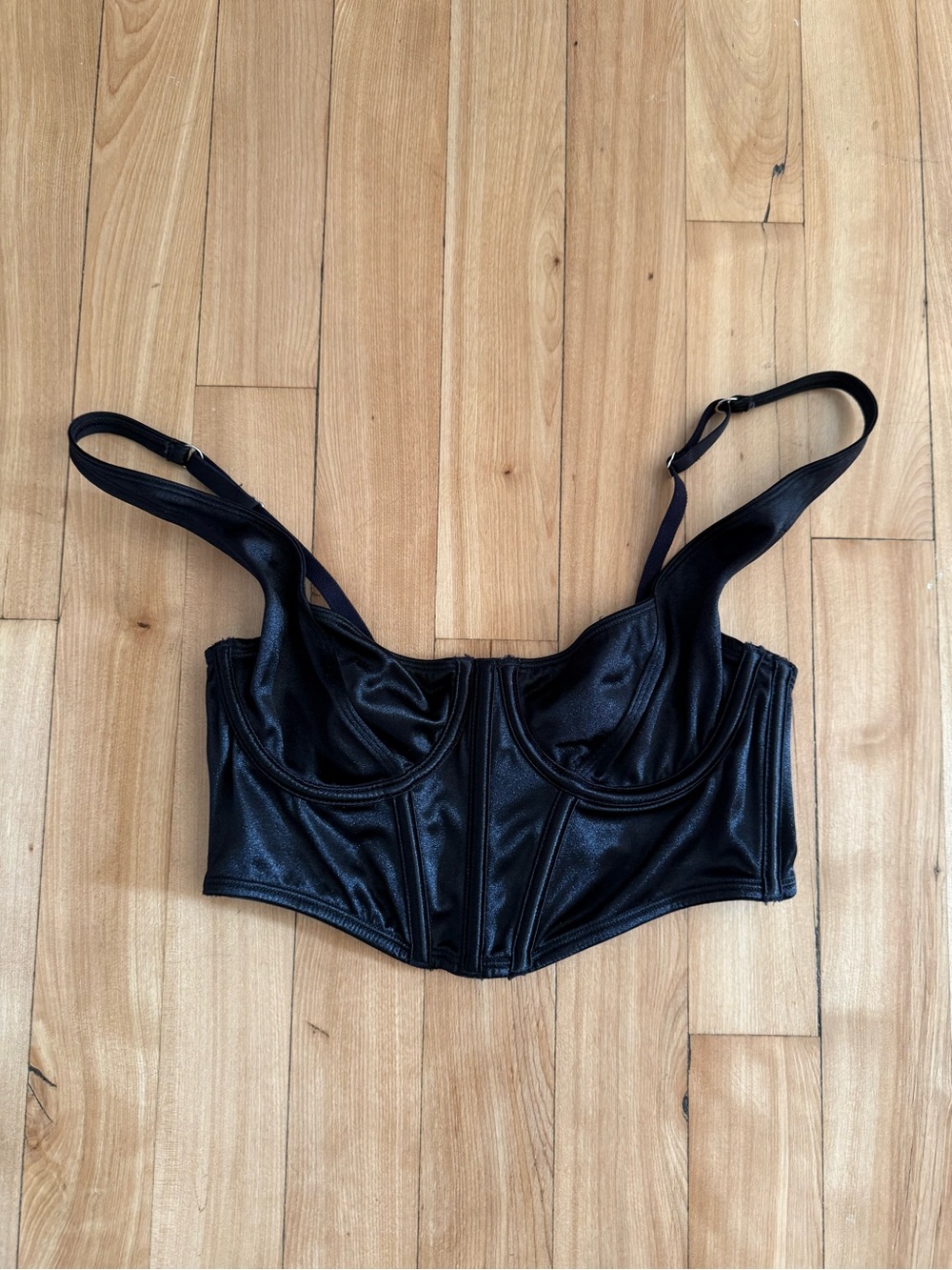 La SENZA Black Faux Leather Longline Bustier Bra